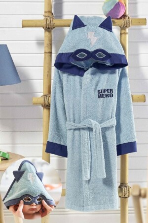 Kinderbademantel mit Kapuze, 100 % Baumwolle, Baby-Bademantel für Jungen, Superhelden-Held, Blau ELYPRKR00978 - 3