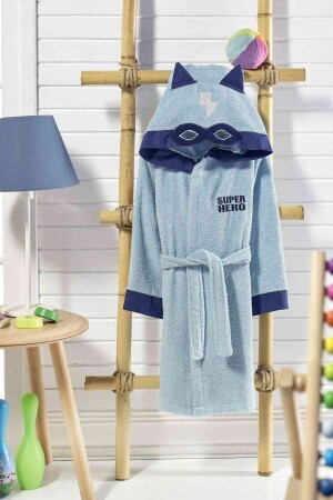 Kinderbademantel mit Kapuze, 100 % Baumwolle, Baby-Bademantel für Jungen, Superhelden-Held, Blau ELYPRKR00978 - 4