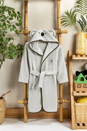 Kinderbademantel mit Kapuze, 100 % Baumwolle, Mädchen, Junge, Baby, Kinderbademantel, Tier, Koala, Grau, ELYPRKR00978 - 1