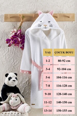 Kinderbademantel mit Kapuze, 100 % Baumwolle, wasserabsorbierend, für Mädchen, Jungen, Baby, Katze, Weiß ELYPRKR00978 - 4