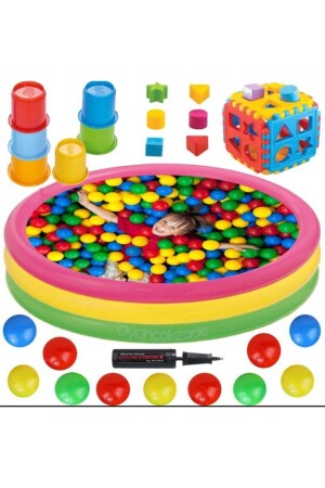 Kinderbecken mit weicher Unterlage 114 x 25 + 100 Stück Billardkugel + süßer Turm + Bultak-Würfel + Pump-Geschenk-Spaß-Set - 1