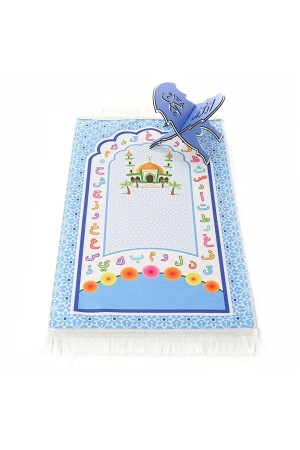 Kindergebetsteppich Aksa Blau 82×45 cm 110 gr – Mit Gebetsperlen als Geschenk - 2