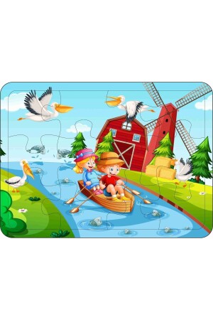 Kinderpuzzle aus Holz, 4er-Set, 12 Teile – U-Boot – Tiere – Mühle – Astronautenkatze - 3