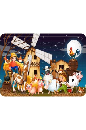 Kinderpuzzle aus Holz, 4er-Set, 12 Teile – Zwerge – Tiere – U-Boot – Bauernhof - 3