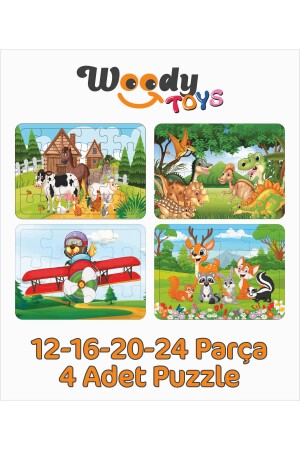 Kinderpuzzle aus Holz, 4er-Set, 24-20-16-12 Teile – Teddybär, Bauernhof, Wald, Dinosaurier puzzle026 - 1