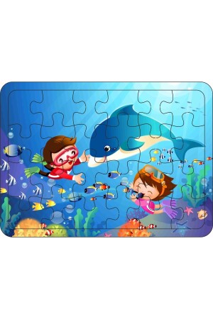 Kinderpuzzle aus Holz, 4er-Set, 24 Teile – U-Boot, Meerestiere, niedliche Tiere, Mühle, Puzzle003 - 6