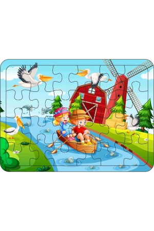 Kinderpuzzle aus Holz, 4er-Set, 24 Teile – U-Boot, Meerestiere, niedliche Tiere, Mühle, Puzzle003 - 8