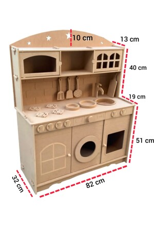 Kinderspielzeug-Küchenset aus Holz + (2 Stück Farbe und Pinsel) oder (2 Stück LED-Beleuchtung) mit Geschenk HDF76861299PZLM - 2