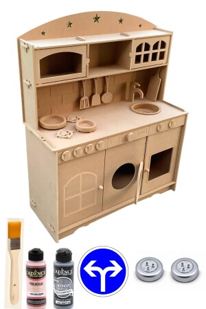 Kinderspielzeug-Küchenset aus Holz + (2 Stück Farbe und Pinsel) oder (2 Stück LED-Beleuchtung) mit Geschenk HDF76861299PZLM - 3
