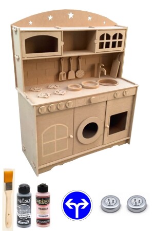 Kinderspielzeug-Küchenset aus Holz + (2 Stück Farbe und Pinsel) oder (2 Stück LED-Beleuchtung) mit Geschenk HDF76861299PZLM - 1
