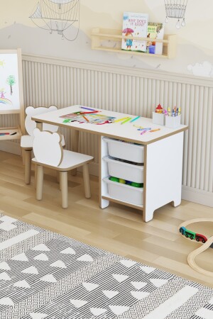 Kindertisch-Stühle-Set – Lern- und Aktivitätstisch mit 3 Körben – Schreib- und Abwischoberfläche – 2 Panda-Stühle ACTIVITY MIT SEITENKORB 2 STÜHLE - 4