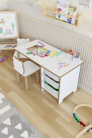 Kindertisch-Stühle-Set – Lern- und Aktivitätstisch mit 3 Körben – Schreib- und Abwischoberfläche – 2 Panda-Stühle ACTIVITY MIT SEITENKORB 2 STÜHLE - 5