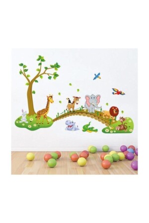 Kinderzimmer- und Babyzimmer-Wand, niedliche Tiere auf der Brücke, Löwe, Elefant, Giraffe, Dekor-Ornament-Aufkleber - 5