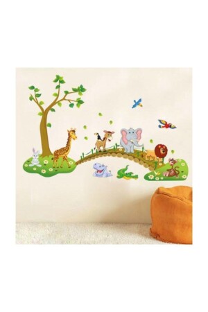 Kinderzimmer- und Babyzimmer-Wand, niedliche Tiere auf der Brücke, Löwe, Elefant, Giraffe, Dekor-Ornament-Aufkleber - 7