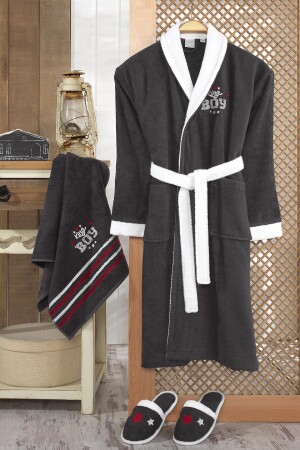 King Boy Bambu Çocuk Bornoz Seti Koyu Antrasit V2 ZRKNK001 - Z&R Home