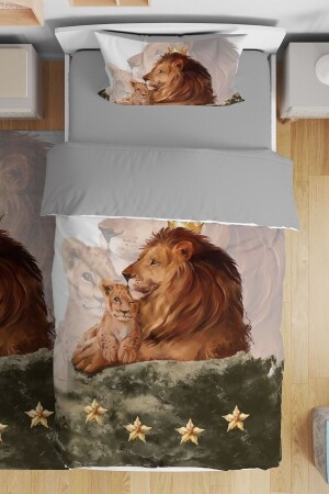 King Lion and Cub Patterned Single Baby Kids Duvet Cover Set evnev00268 - 2