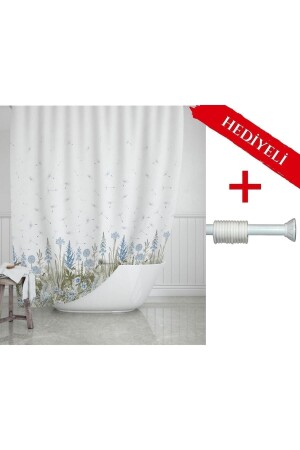 Kır Banyo Perdesi Askı Hediyeli 180x200cm Tek Kanat Duş Perdesi- Renkli Çiçekli Banyo Duş Perdesi - 1