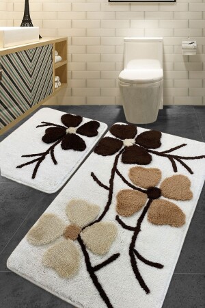 Kırçiçeği Bej 2 Lı Set 60x100 Cm 50x60 Cm Banyo Halısı Paspas Seti, Klozet Takımı 8682125923079 - 2