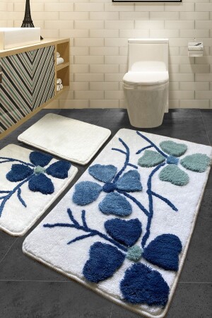 Kırçiçeği Mavi 3lü Set 60x100 Cm 50x60 Cm 40x60 Cm Banyo Halısı Yıkanabilir, Kaymaz 8694545029583 - 2