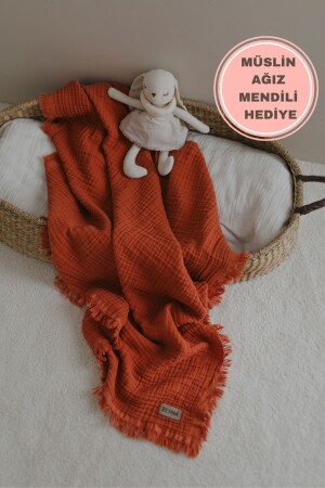 Kiremit Müslin 4 Katlı Müslin Pamuksu Yumuşaklık - Yeni Seri %100 Pamuk -110x110cm - Zeypba