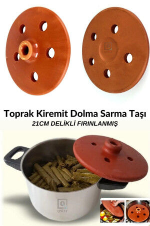 Kiremit Toprak Dolma Sarma Taşı Kapağı Büyük 21cm Sırlı Delikli Fırınlanmış Yaprak Sarma Dolma Taşı Qniay-Partik-Mutfak-Sarma-Taşı - 3