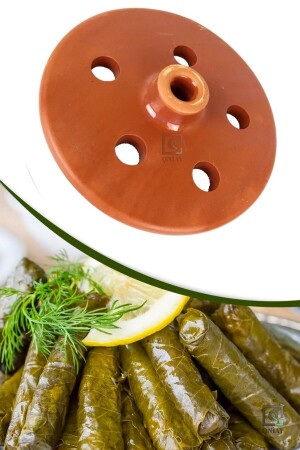 Kiremit Toprak Dolma Sarma Taşı Kapağı Büyük 21cm Sırlı Delikli Fırınlanmış Yaprak Sarma Dolma Taşı Qniay-Partik-Mutfak-Sarma-Taşı - 6