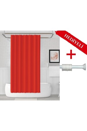 Kırmızı Banyo Perdesi Askı Hediyeli 180x200cm Tek Kanat Duş Perdesi- Renkli Banyo Duş Perdesi - 1