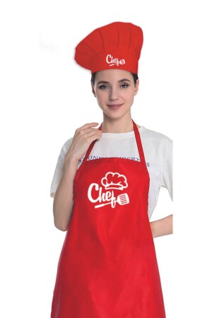 Kırmızı Chef Aşçı Şapkalı Mutfak Önlüğü - Enmalife