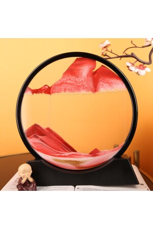 Kirmizi Dekoratif Yuvarlak Kum Saati Hediyelik 3d Hareketli Kum Saati Derin Si?yah Çerçeve - Kakosan