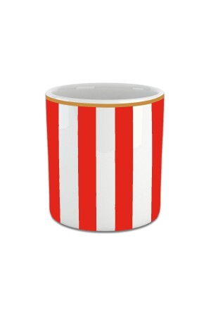 Kırmızı Dikey Çizgili Double Türk Kahvesi Fincanı Kulpsuz Bardak DblKırFin1020534 - Vivas