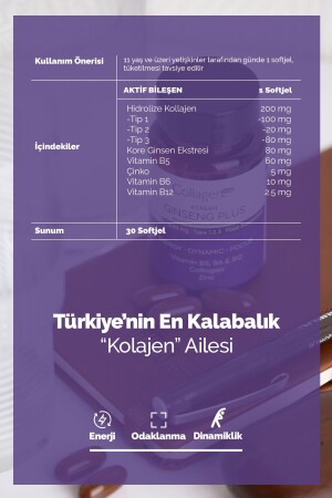 Kırmızı Kore Ginseng Plus- Hidrolize Kolajen- Vitamin B5-b6-b12 & Çinko- Softgel 1000mg - 6