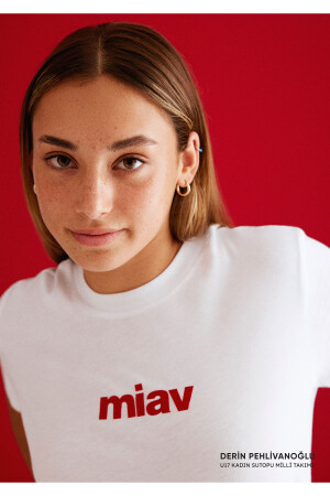 Kırmızı Miav Baskılı Beyaz Tişört Regular Fit / Normal Kesim 1610622-86417 - Mavi