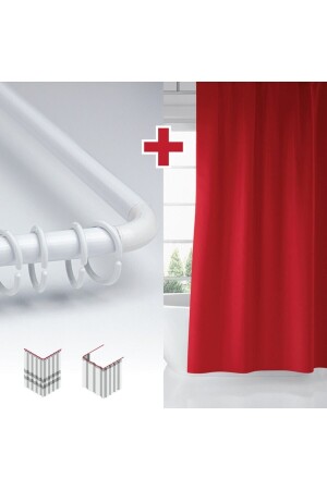 Kırmızı Renk Banyo Perdesi Askı Hediyeli 180x200cm Tek Kanat Duş Perdesi- L Boru Hediyeli - Tropikhome