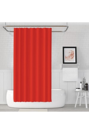 Kırmızı Renk Banyo Perdesi Yerli Üretim Duş Perdesi 12 Plastik C-halka Hediyeli Banyo Duş Perdesi - 3