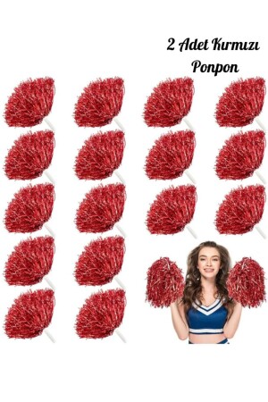 Kırmızı Renkli 2'li 23 Nisan Ponponu Amigo Gösteri Okul Ponpon Parlak Metalik Renk Saplı Süs - Janissary