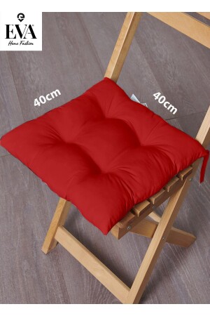 Kırmızı Renkli Özel Dikim Bağcıklı Pofuduk Sandalye- Koltuk- Tabure Minderi 40x40 Cm - 1