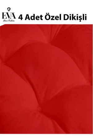 Kırmızı Renkli Özel Dikim Bağcıklı Pofuduk Sandalye- Koltuk- Tabure Minderi 40x40 Cm - 2