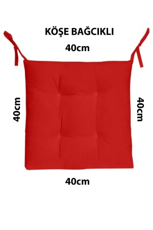 Kırmızı Renkli Özel Dikim Bağcıklı Pofuduk Sandalye- Koltuk- Tabure Minderi 40x40 Cm - 3