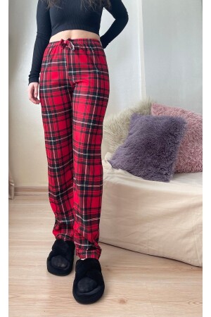 Kırmızı Siyah Beyaz Kadın Kadife Pijama Altı Eşofman Pamuklu - 1