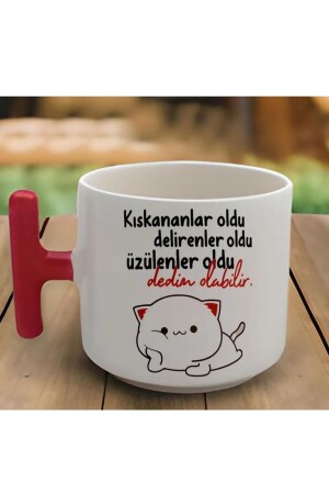 Kırmızı T Kulp Dedim Olabilir Tasarımlı Latte Fincan Modeli Ve Deri Bileklik Hediyeli ÖZG-00030 - 1