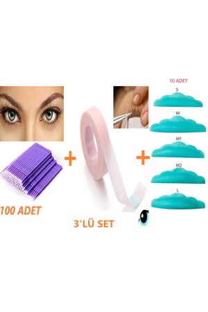 Kirpik Lifting Perması Pedi 10 Adet + Kirpik Bant Göz Altı Koruyucu + Mikro Brush Çubuk 100 Adet SET209 - 1