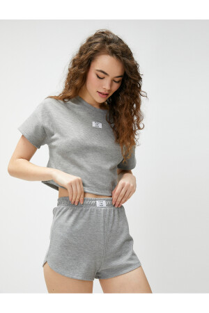 Kısa Kollu Pijama Üstü Bisiklet Yaka Etiket Detaylı Modal 3SLK40020MK - Koton