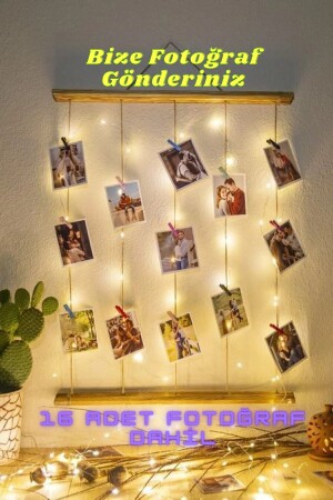 Kişiye Özel (fotoğraf Dahil) Mandallı Jüt Ipli 3 Mt Led Işıklı Masif Ahşap Çerçeve - Miracix