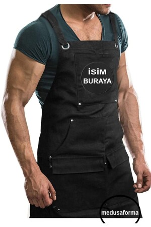 Kişiye Özel Isim Nakışlı Askılı Mutfak Önlüğü Master Şef Garson Barmen Aşçı Kuaför Barista Önlük 930767961 - 1