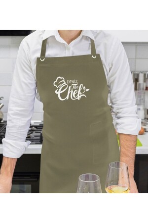 Kişiye Özel Isimli Chef Tasarımlı Profesyonel Haki Yeşil Mutfak Önlüğü, Aşçı Önlüğü, Şef Önl Bitmeyen131320 - Bk Gift