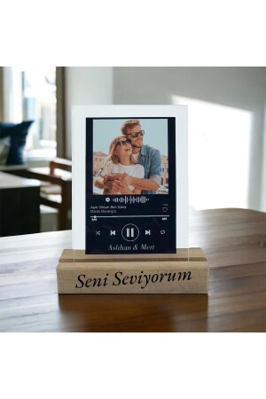 Kişiye Sevgiliye Özel Fotoğraflı- Sözlü ve Barkodlu Spotify Masaüstü Plak - 3