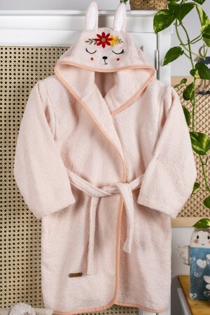 Kız Çocuk Bornozu- Pamuklu- Kapüşonlu- Çiçekli Tavşan- Bebek- Yavruağzı (0-14 Yaş) - Ely Parker