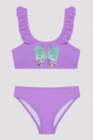 Kız Çocuk Butterfly Halter Lila Bikini Takımı - 1
