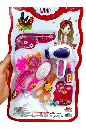 Kız Çocuk Oyuncak Güzellik Kuaför Seti 7 Parça Tarak Saç Kurutma Makinesi Ruj Parfüm 42x24 CM - 1