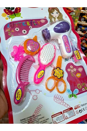 Kız Çocuk Oyuncak Güzellik Kuaför Seti 7 Parça Tarak Saç Kurutma Makinesi Ruj Parfüm 42x24 CM - 2